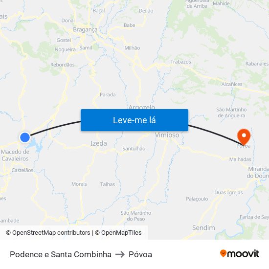 Podence e Santa Combinha to Póvoa map