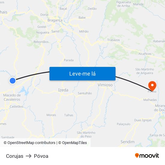 Corujas to Póvoa map