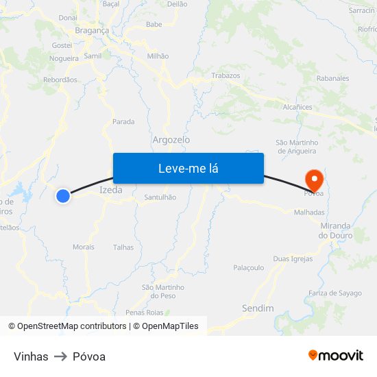 Vinhas to Póvoa map