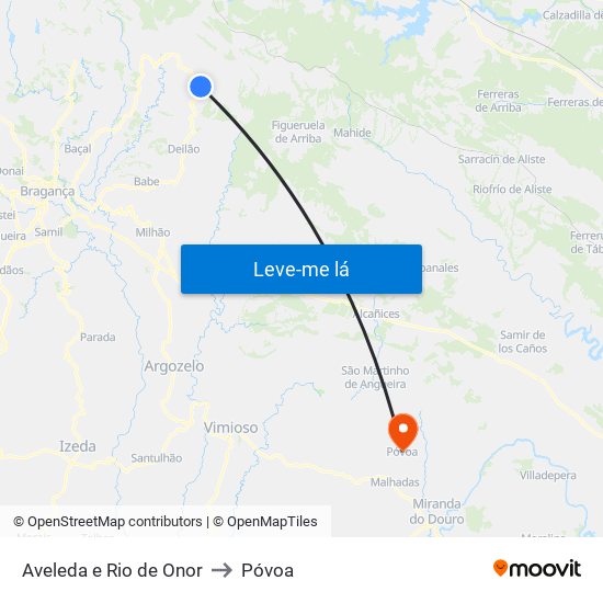 Aveleda e Rio de Onor to Póvoa map