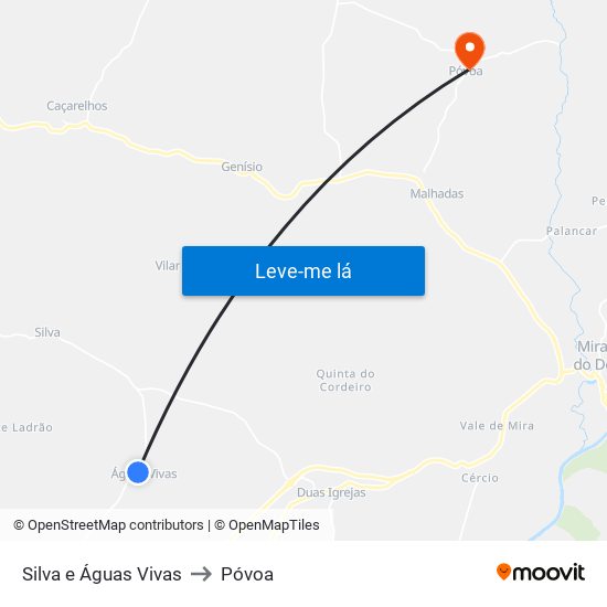 Silva e Águas Vivas to Póvoa map