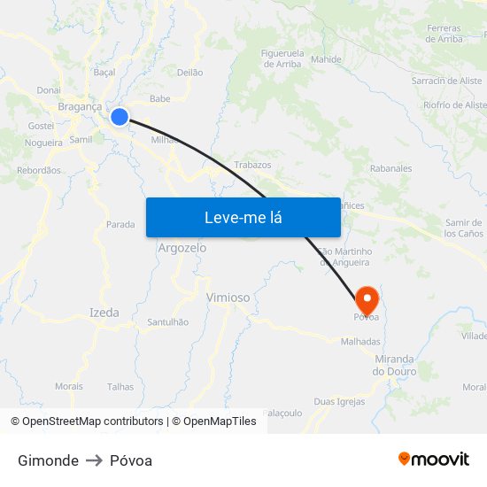 Gimonde to Póvoa map