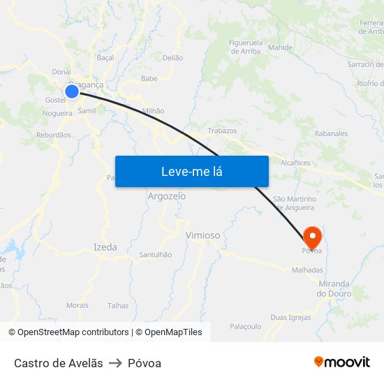 Castro de Avelãs to Póvoa map