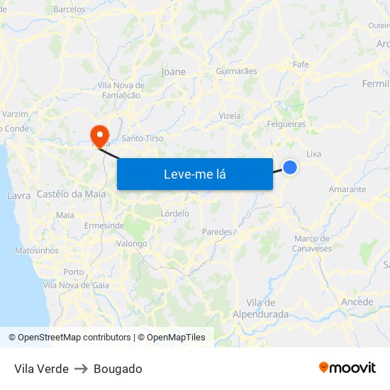 Vila Verde to Bougado map