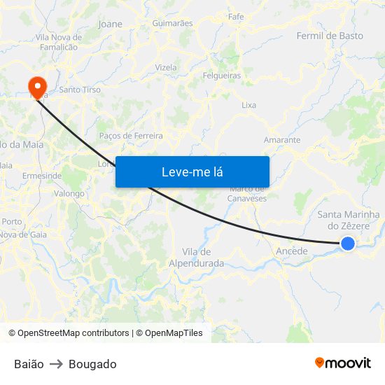 Baião to Bougado map
