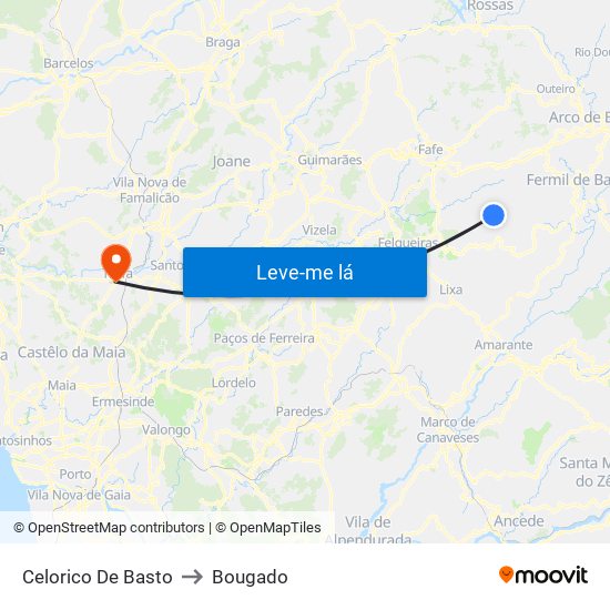 Celorico De Basto to Bougado map