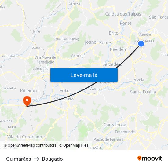 Guimarães to Bougado map