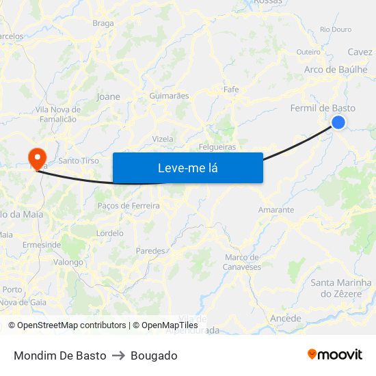 Mondim De Basto to Bougado map