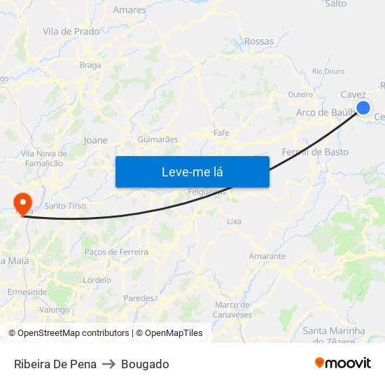 Ribeira De Pena to Bougado map