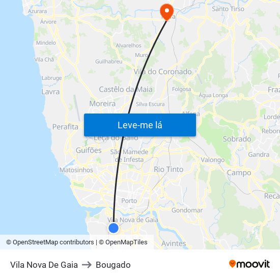 Vila Nova De Gaia to Bougado map