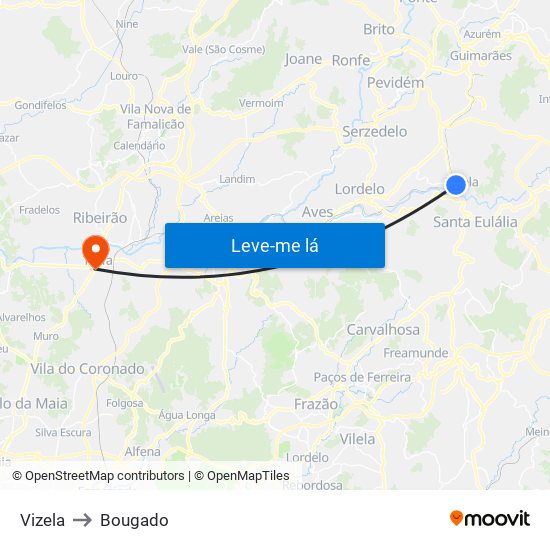 Vizela to Bougado map