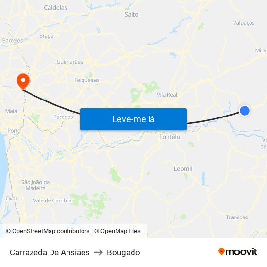 Carrazeda De Ansiães to Bougado map