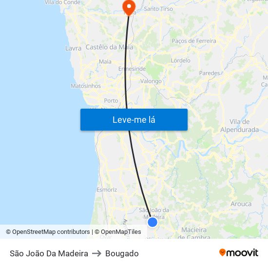 São João Da Madeira to Bougado map