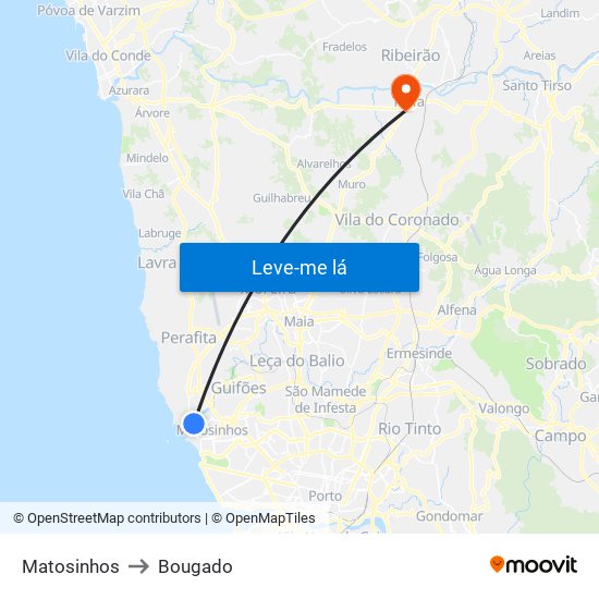 Matosinhos to Bougado map