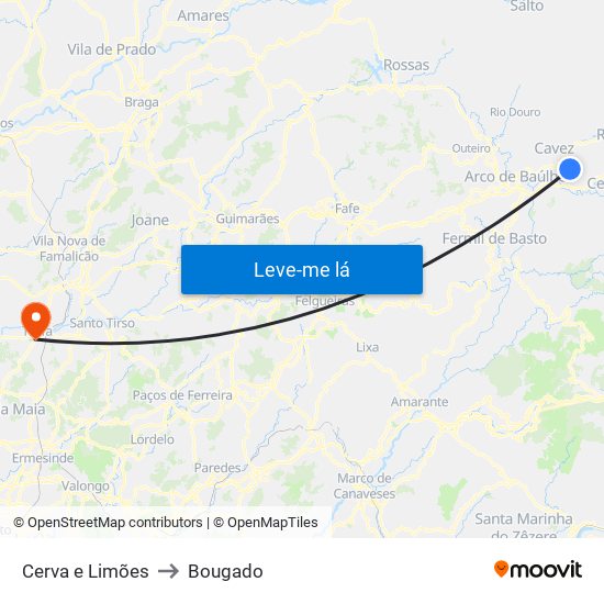 Cerva e Limões to Bougado map
