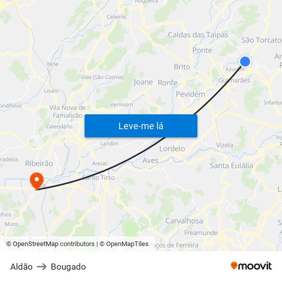 Aldão to Bougado map