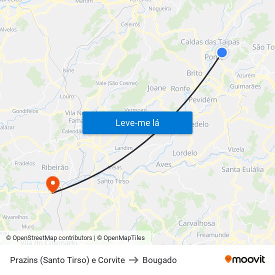 Prazins (Santo Tirso) e Corvite to Bougado map