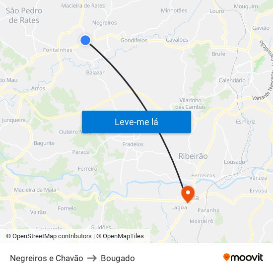Negreiros e Chavão to Bougado map