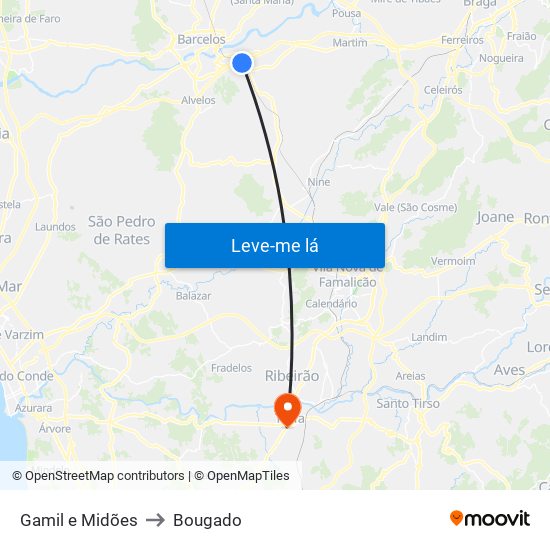 Gamil e Midões to Bougado map