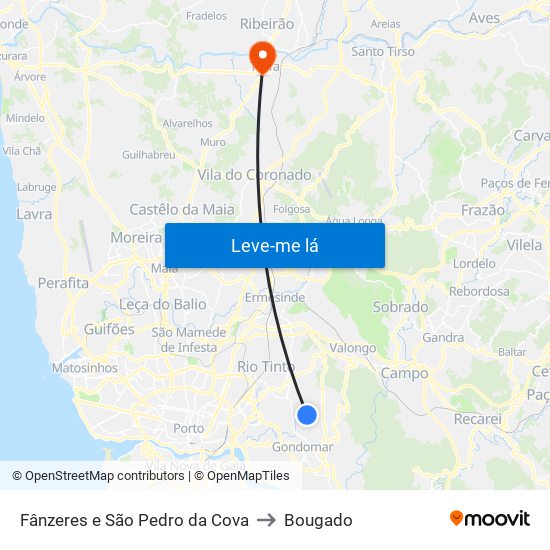 Fânzeres e São Pedro da Cova to Bougado map