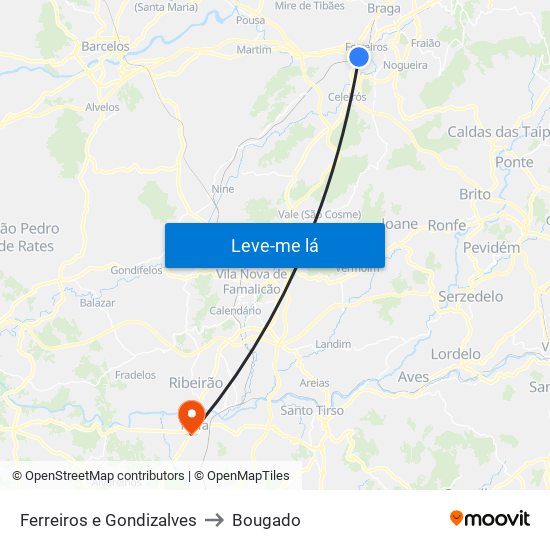 Ferreiros e Gondizalves to Bougado map