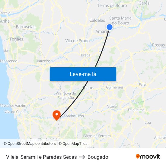 Vilela, Seramil e Paredes Secas to Bougado map