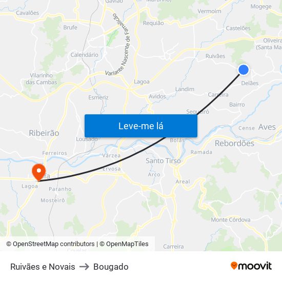 Ruivães e Novais to Bougado map