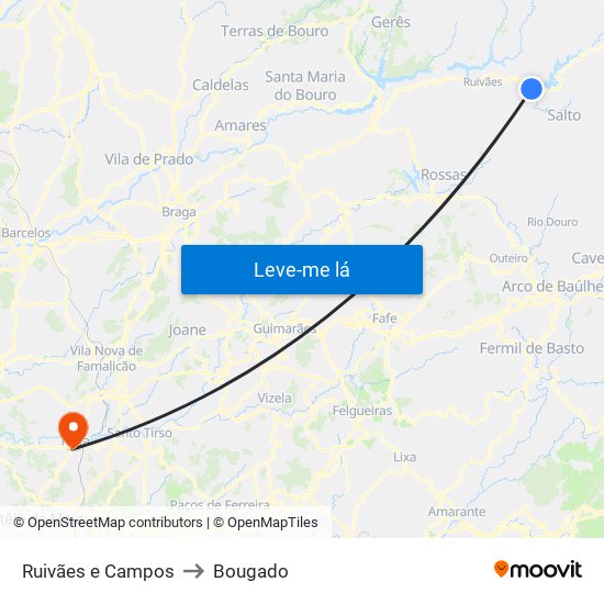 Ruivães e Campos to Bougado map