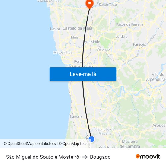 São Miguel do Souto e Mosteirô to Bougado map