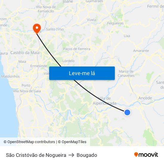 São Cristóvão de Nogueira to Bougado map