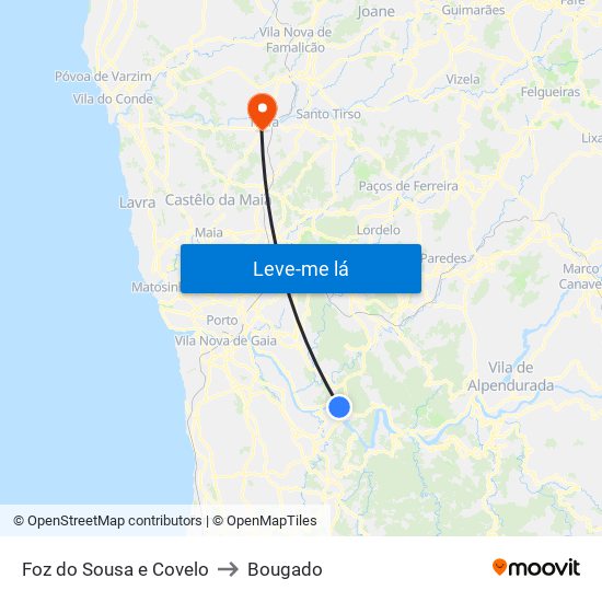 Foz do Sousa e Covelo to Bougado map