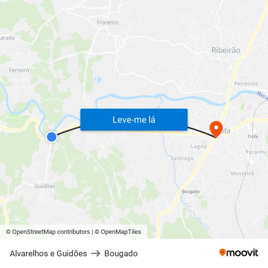 Alvarelhos e Guidões to Bougado map