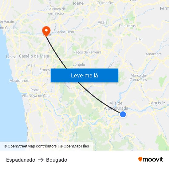 Espadanedo to Bougado map