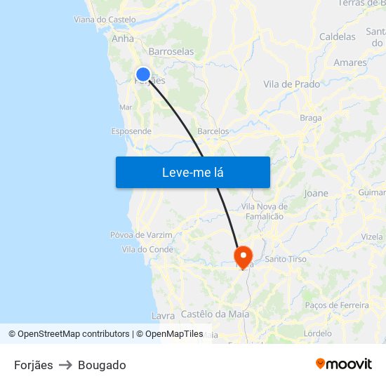 Forjães to Bougado map