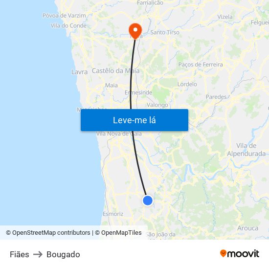 Fiães to Bougado map