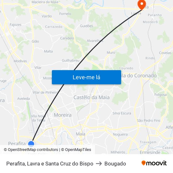 Perafita, Lavra e Santa Cruz do Bispo to Bougado map