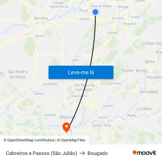 Cabreiros e Passos (São Julião) to Bougado map