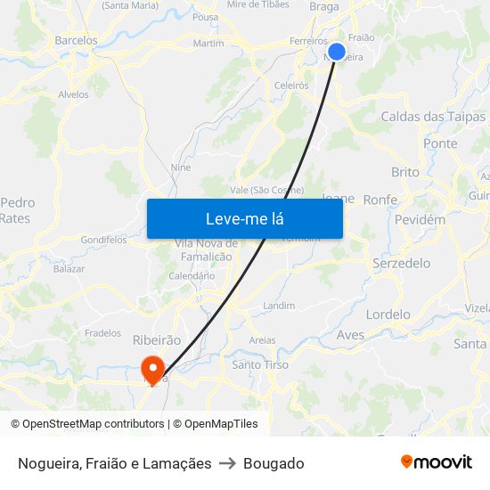 Nogueira, Fraião e Lamaçães to Bougado map
