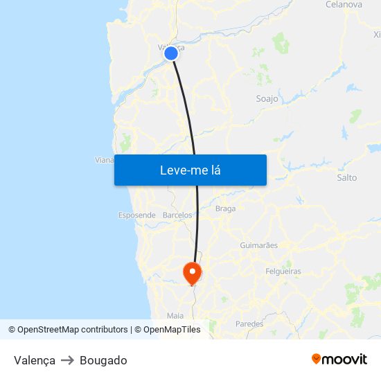 Valença to Bougado map