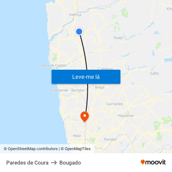 Paredes de Coura to Bougado map
