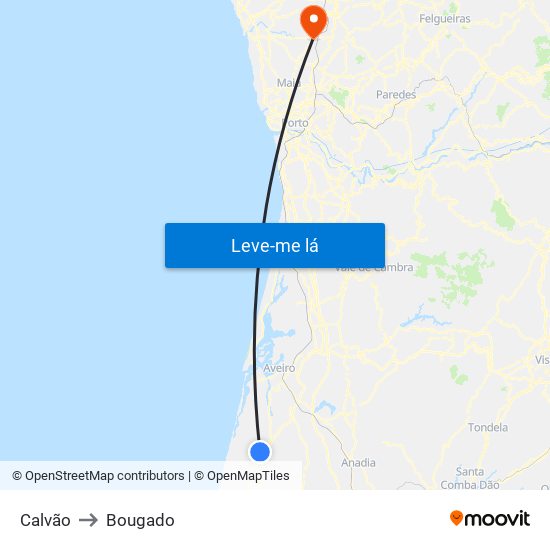 Calvão to Bougado map