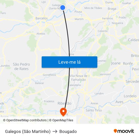 Galegos (São Martinho) to Bougado map
