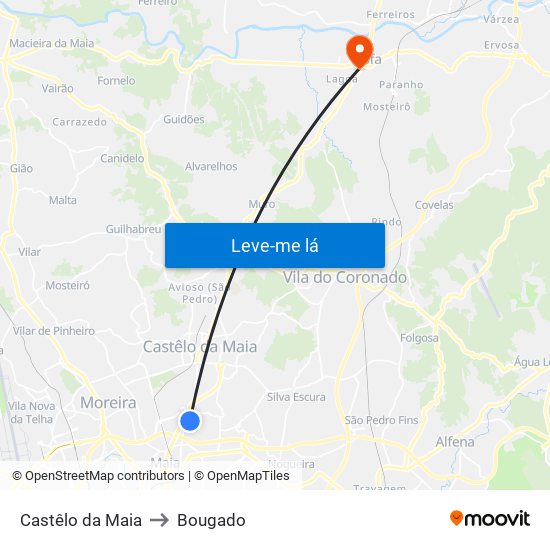 Castêlo da Maia to Bougado map