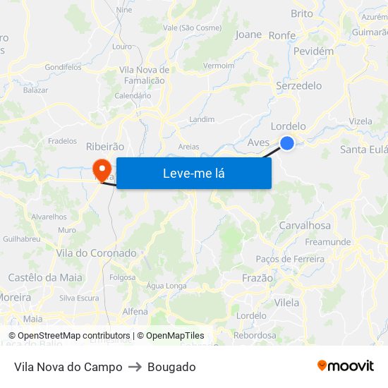 Vila Nova do Campo to Bougado map