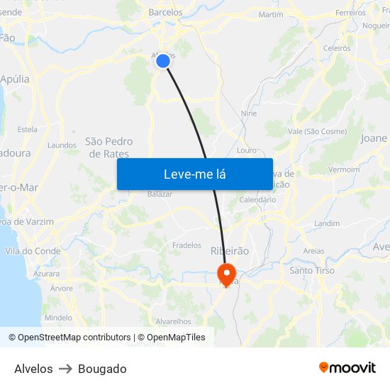 Alvelos to Bougado map