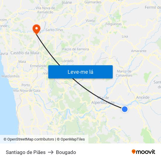 Santiago de Piães to Bougado map
