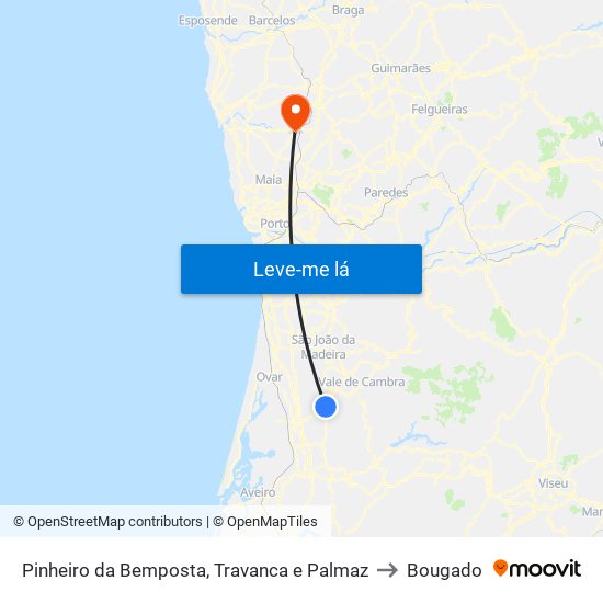 Pinheiro da Bemposta, Travanca e Palmaz to Bougado map