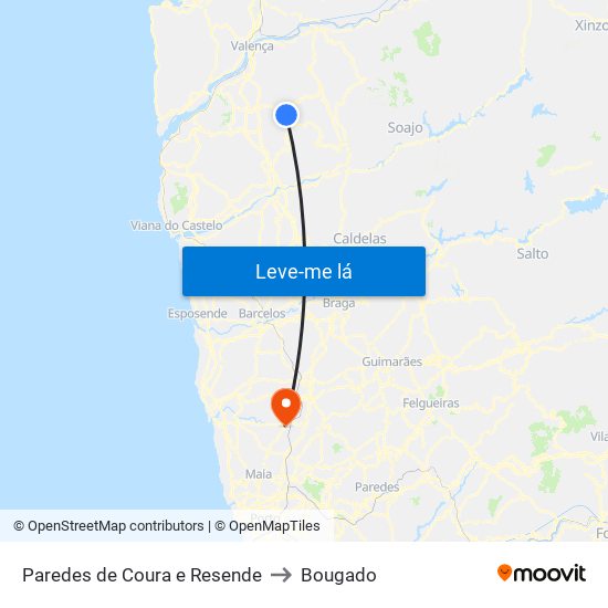 Paredes de Coura e Resende to Bougado map