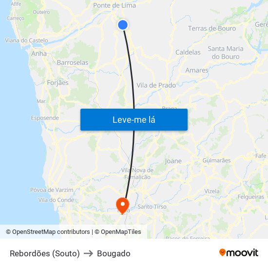 Rebordões (Souto) to Bougado map