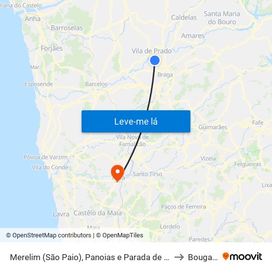 Merelim (São Paio), Panoias e Parada de Tibães to Bougado map